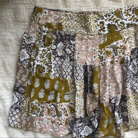 Anthro Maeve Patchwork Pleated High Rise Shorts - Picture 5 of 8